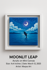 Moonlit Leap – Hand-Painted Mini Canvas (4x4 inches)