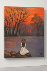 Girl by the Lake – Sunset Serenity (12x9 inch Original Acrylic Painting)