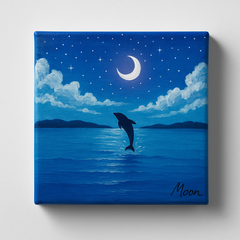 Moonlit Leap – Hand-Painted Mini Canvas (4x4 inches)